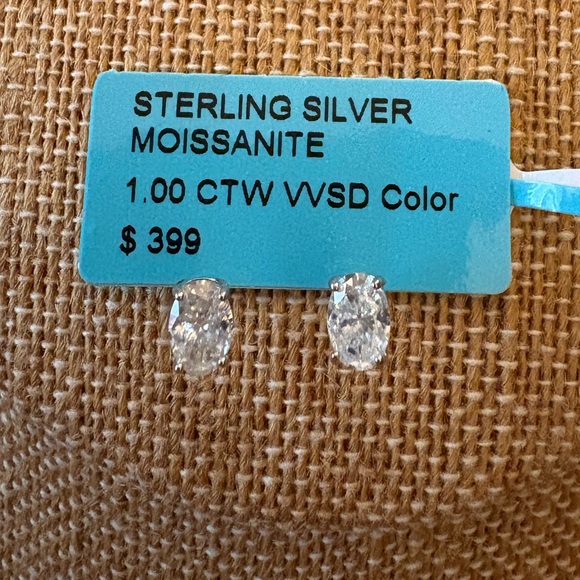 Solid Sterling Silver with 1 Carat Oval Moisannite Studs New with tags - Picture 4 of 5